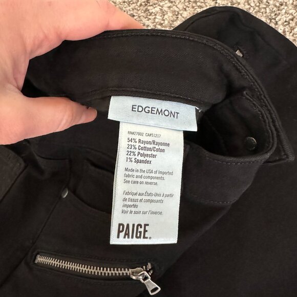 NEW Cond PAIGE Zip Pockets Transcend Edgemont Mid-Rise Ultra Skinny Jeans Black - Picture 9 of 10